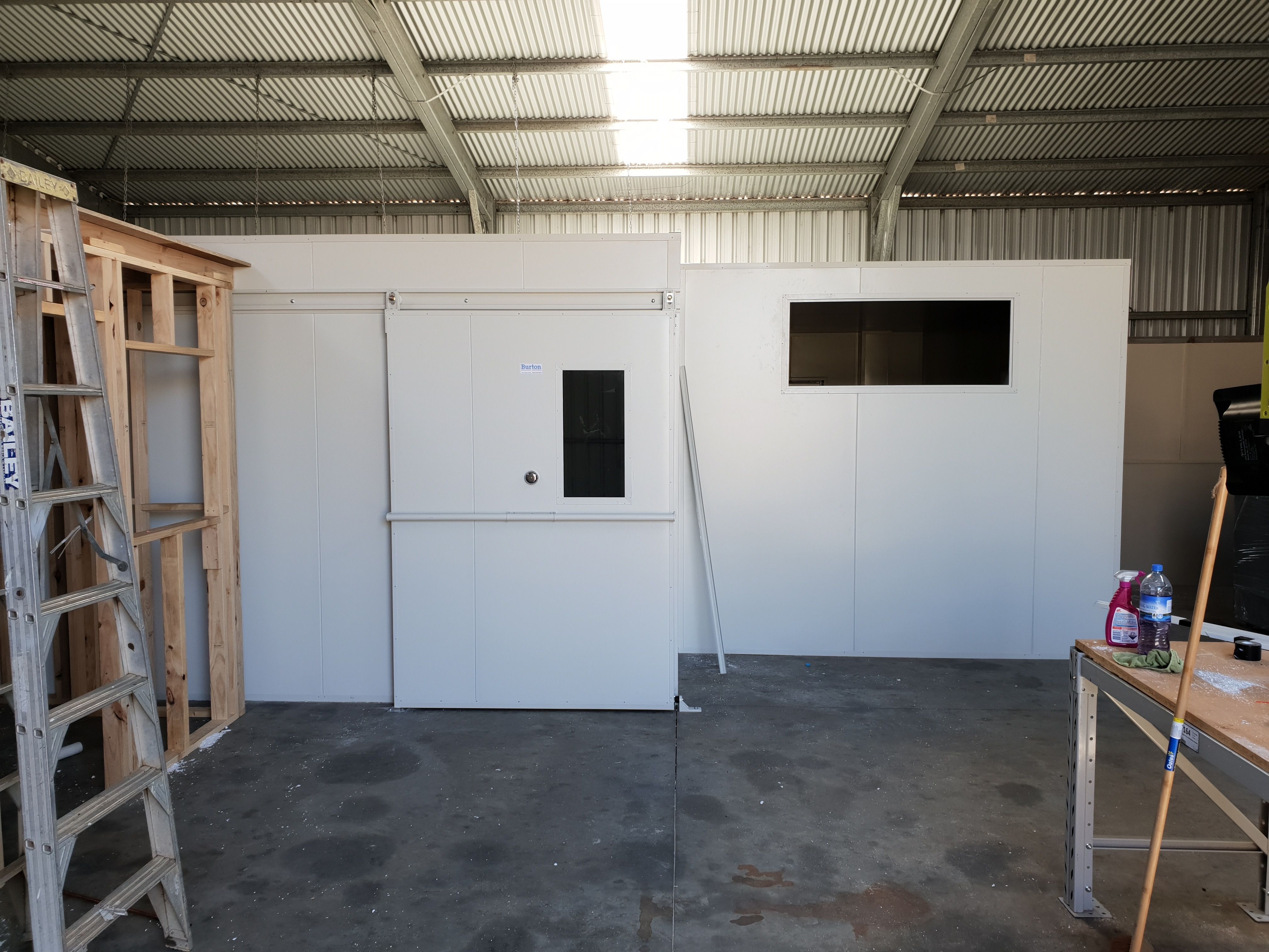 Coolroom panels and door installed in shed